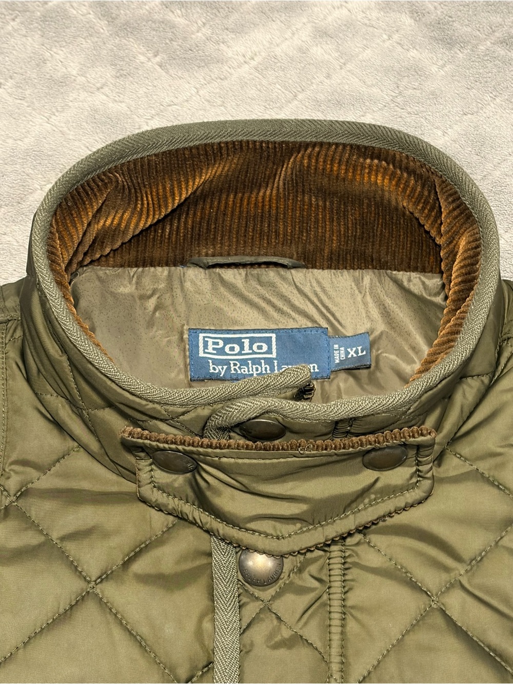 Polo Ralph Lauren Polo Club Quilted Jacket Men’s XL Olive Corduroy Collar - Picture 3 of 8